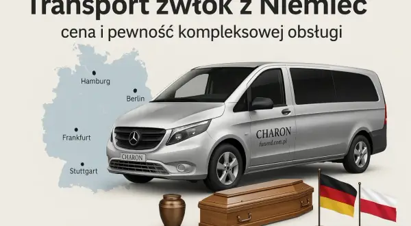 Profesjonalny transport zwłok z Niemiec. Usługa obejmuje przewóz trumny i urny, zapewniając kompleksową obsługę.