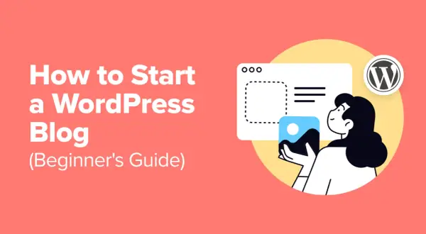 Guida per iniziare un blog con WordPress. Illustrazione di una persona che crea contenuti per il suo blog.