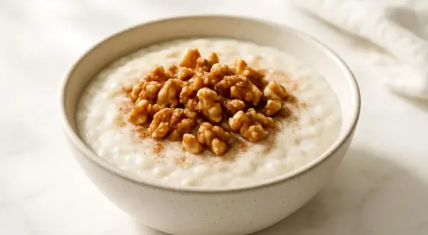 Ciotola di cremoso porridge con noci e cannella. Chi dice che il porridge fa ingrassare?
