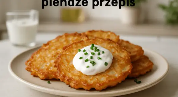 Złociste plendze z kleksem śmietany i szczypiorkiem, obok szklanka mleka. Idealne na szybki obiad.