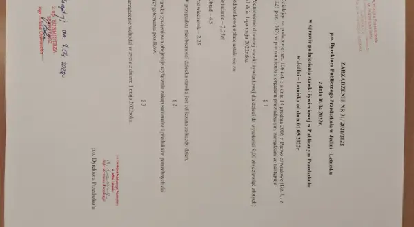 Zarządzenie nr 31/2021/2022 określa, ile kosztuje wyżywienie w przedszkolu publicznym: 9,00 zł dziennie.