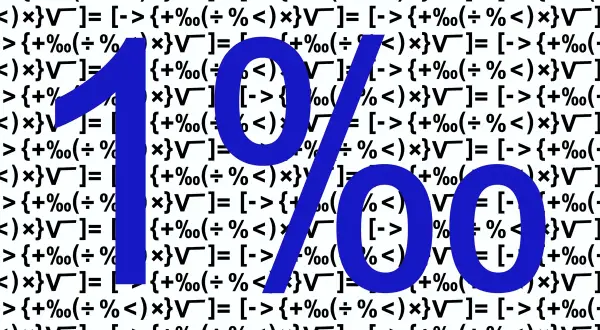 Niebieskie cyfry 1 i dwa zera na tle wzorów matematycznych.
