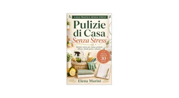 Libro "Pulizie di Casa Senza Stress" di Elena Marini: come organizzare le pulizie con routine, prodotti efficaci e planner in 30 giorni.