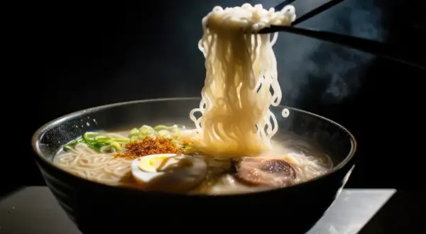 Gorący, parujący ramen z jajkiem i mięsem. Zastanawiasz się, ile kosztuje ramen?