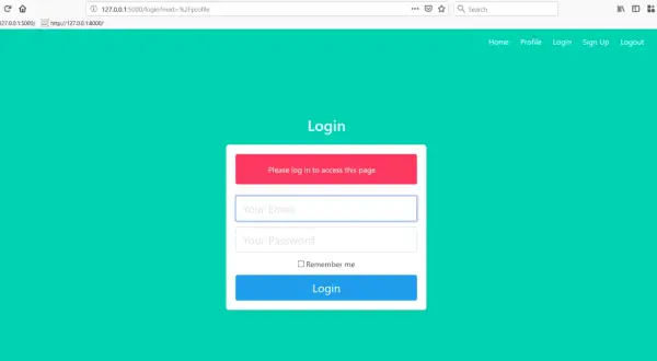 Page de connexion pour l'authentification Flask. Entrez votre email et mot de passe pour accéder à votre profil.