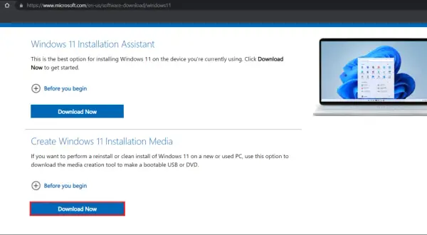 Pobierz narzędzie do tworzenia nośnika instalacyjnego Windows 11, aby przygotować bootowalny USB lub DVD.