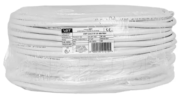 Biały kabel elektryczny OWY 3x2.5 mm² w rolce 100m. Idealny do instalacji, gdzie liczy się bezpieczeństwo i moc.