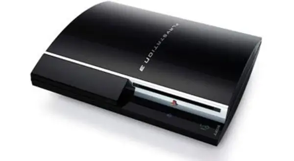 Konsola PlayStation 3 na białym tle.