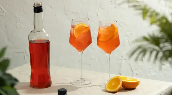 Idealny aperitivo z czym pić? Dwa drinki z pomarańczą i butelka czerwonego likieru.