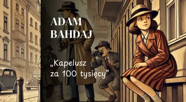 Ilustracja z książki "Kapelusz za 100 tysięcy" Adama Bahdaja: dzieci obserwują ulicę.