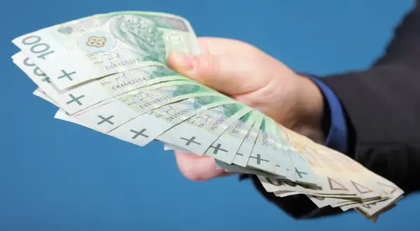 Dłoń trzyma plik banknotów 100 zł. Zastanawiasz się, co z pieniędzmi z OFE po przejściu na emeryturę?