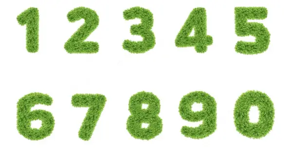 Zielone cyfry od 1 do 0 ułożone w dwa rzędy na białym tle.