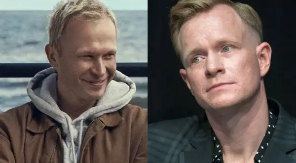 Dwie twarze aktora z filmu "Johnny". Po lewej w brązowej kurtce, po prawej w garniturze.