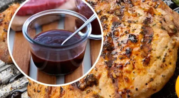 Soczysty schab z grilla, polany aromatycznym sosem BBQ. Idealny na letnie popołudnie.
