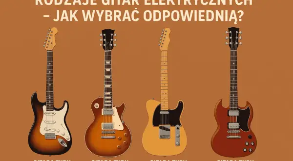 Cztery ikoniczne marki gitar elektrycznych: Stratocaster, Les Paul, Telecaster i SG, prezentują różnorodność stylów.