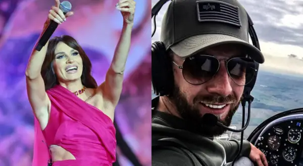 Sylwia Grzeszczak na scenie i jej partner w kokpicie samolotu.