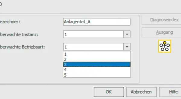 Fenster "MSO" zeigt die Auswahl der "Überwachten Betriebsart" mit der Option "3" als aktuell gewählt.
