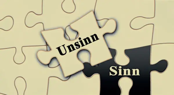 Puzzleteile mit "Unsinn" und "Sinn". Suche nach Gerson Therapie Erfahrungen, um den Sinn zu finden.