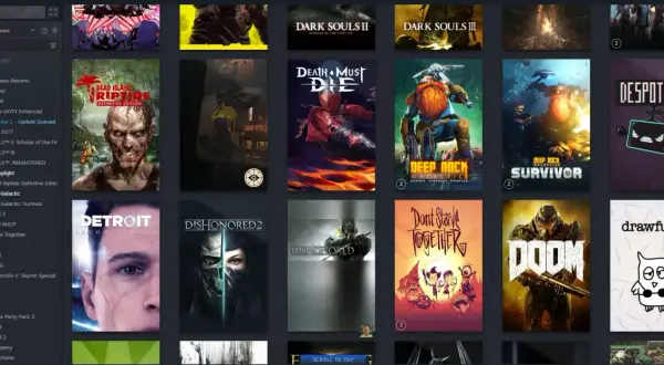 Gry z gatunku "steam family": Deep Rock Galactic, DOOM, Detroit: Become Human i inne.