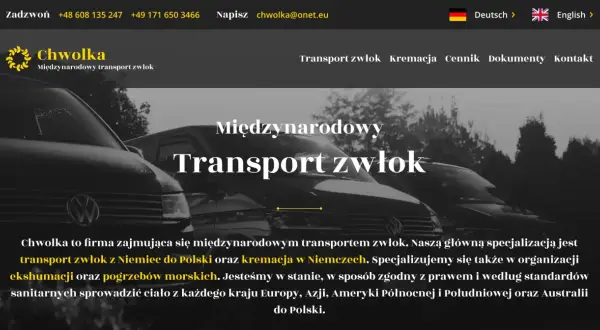 Chwolka specjalizuje się w transporcie zwłok z zagranicy. Dowiedz się, ile trwa sprowadzenie zwłok z Niemiec do Polski.