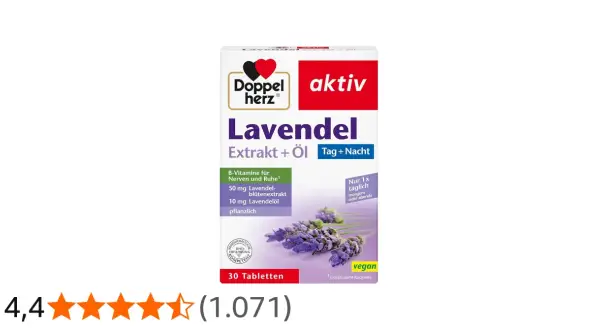 Packung Doppelherz Lavendel Extrakt + Öl. B-Vitamine für Nerven und Ruhe. Informationen zu lavendel nebenwirkungen sind auf der Rückseite.