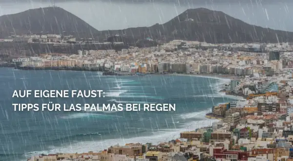 Regentage auf Gran Canaria: Tipps für Las Palmas, wenn es schüttet. Die Stadt erstreckt sich am Meer unter bewölktem Himmel.