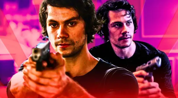 Dylan O'Brien w roli głównej w filmie "American Assassin". Obsada w akcji, z pistoletem w dłoni.