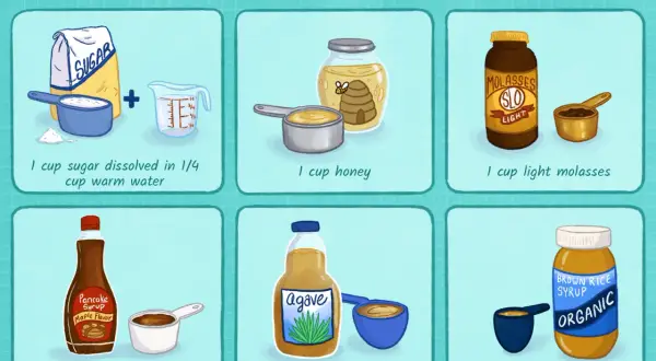 Alternatives au sirop de maïs : sucre dissous, miel, mélasse légère, sirop d'érable, nectar d'agave, sirop de riz brun.