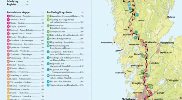 Karta över Bohusleden med etapper och turförslag. Perfekt för dig som vill vandra Bohusleden.