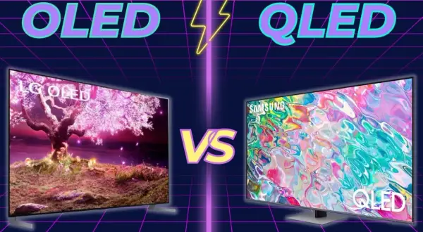 Porównanie technologii: LG OLED z kwitnącym drzewem kontra Samsung QLED z abstrakcyjnym obrazem. Która lepsza?