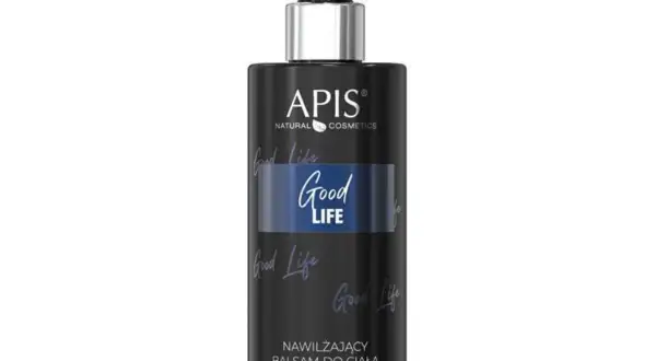 Czarny balsam do ciała APIS z pompką i napisem "Good Life".