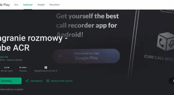 Aplikacja do nagrywania rozmów Cube ACR na Androida. Pobierz ją z Google Play i zacznij nagrywać swoje rozmowy.