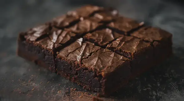 En saftig brownie, perfekt för ett enkelt brownie recept. Krispig yta och mjuk insida.