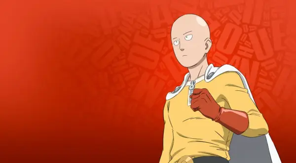 Saitama, der Held aus "One Punch Man Staffel 3", steht bereit. Sein Blick ist ernst, die Faust geballt.