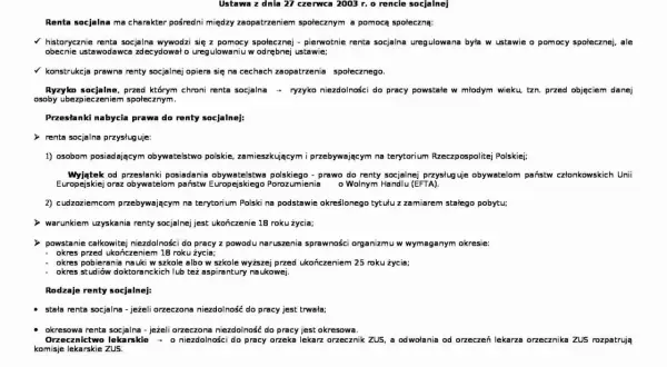 Renta socjalna a renta z tytułu niezdolności do pracy: dokument omawia przesłanki, rodzaje i ryzyka związane z rentą socjalną.