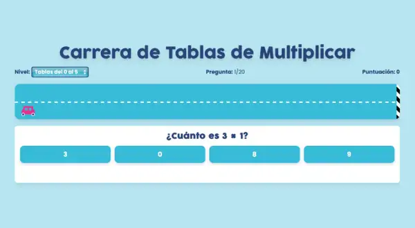 Carrera de Tablas de Multiplicar: ¿Cuánto es 3 x 1? Elige la respuesta correcta para avanzar en la carrera.