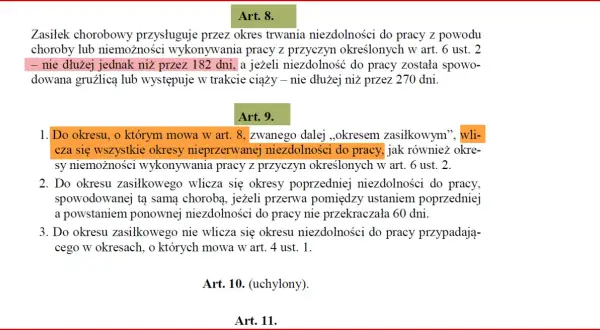 Zasiłek chorobowy przysługuje do 182 dni. Ponowne zwolnienie lekarskie po 182 dniach choroby jest możliwe, jeśli przerwa między zwolnieniami nie przekracza 60 dni.