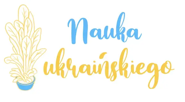 Roślina w doniczce obok napisu "Nauka ukraińskiego" - nauka ukraińskiego online.
