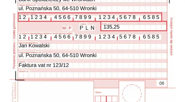 Jan Kowalski podaje swój adres rozliczeniowy: ul. Poznańska 50, 64-510 Wronki, opłacając fakturę vat nr 123/12.