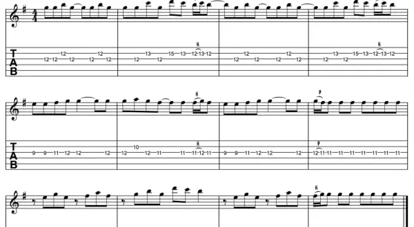 Notenblatt mit Gitarrentabulatur für "Applaus Applaus" von Sportfreunde Stiller. Zeigt die Noten für einige der besten Gitarrensolos.