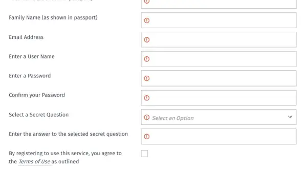 Formularz rejestracji wh: imię, nazwisko, email, nazwa użytkownika, hasło, potwierdzenie hasła, pytanie pomocnicze i odpowiedź.