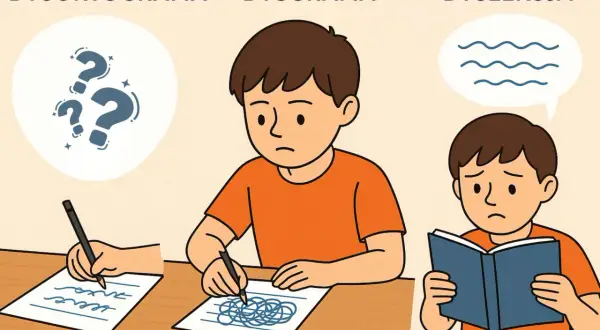 Chłopcy zmagają się z dysleksją i dysortografią. Jeden pisze chaotycznie, drugi z trudem czyta.