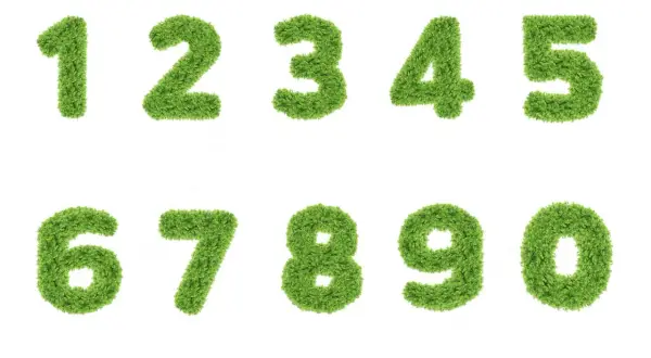 Zielone cyfry od 1 do 0 ułożone w dwóch rzędach na białym tle.