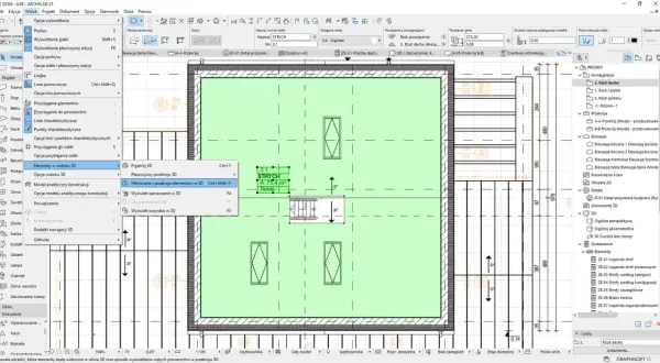 Jak obliczyć powierzchnię użytkową poddasza? Na ekranie widać program do projektowania, gdzie na planie strych oznaczono jako A: 75,4 m².