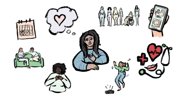 Der Megatrend Gesundheit: Menschen denken über Liebe nach, tanzen, treffen sich und kümmern sich um ihr Wohlbefinden.