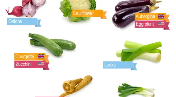 Aprende cómo se dice verduras en inglés: cebollas, coliflor, berenjenas, calabacines, puerros, chirivías y cebolletas.