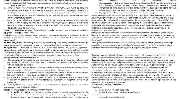 Umowa agencyjna co to? Dokument opisuje zasady współpracy między agentem a dającym zlecenie, w tym wynagrodzenie i obowiązki.