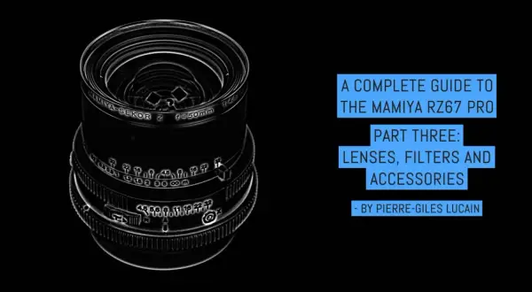 A Mamiya-Sekor Z f=50mm lens, part of a guide to Mamiya RZ67 Pro lenses, filters, and accessories.