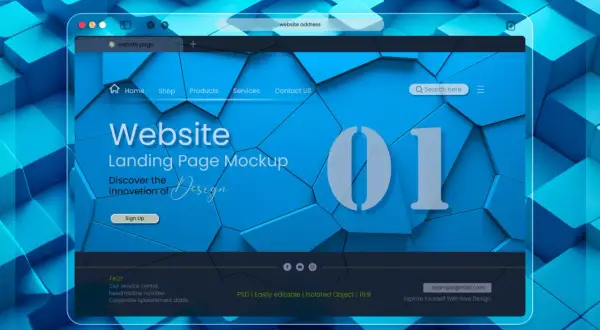 Nowoczesny mockup landing page, idealny dla twórców szukających darmowych polskich szablonów WordPress.