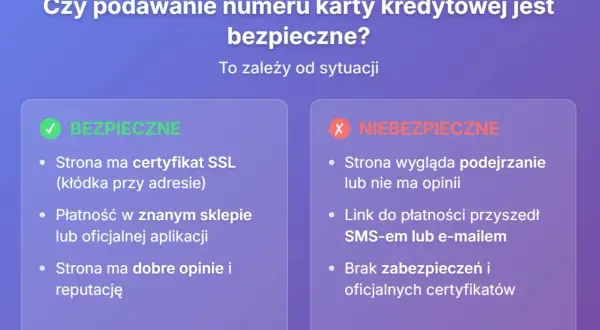 Bezpieczne i niebezpieczne sytuacje przy podawaniu danych karty kredytowej. Sprawdź, kiedy można zaufać stronie.